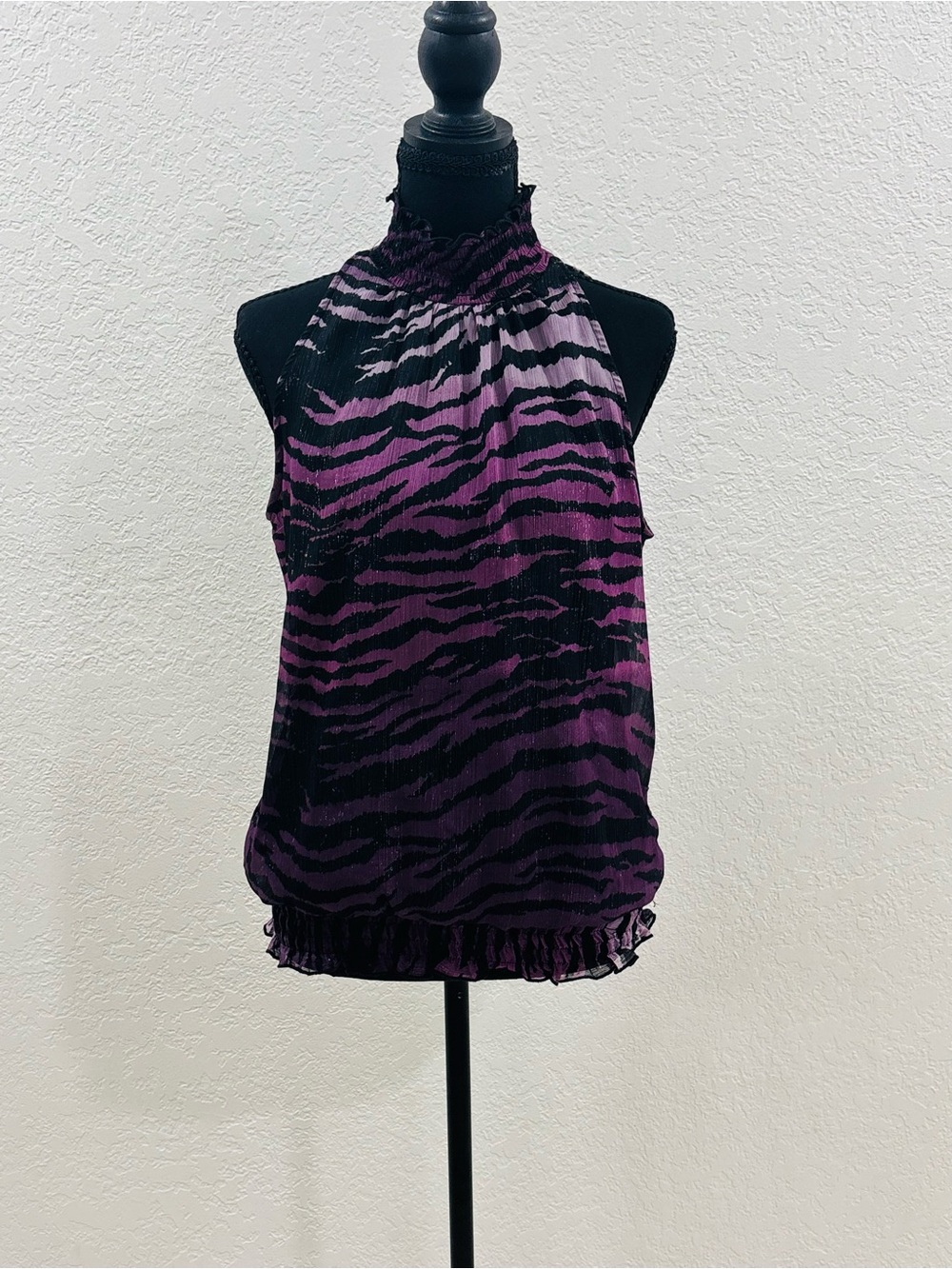 I.N. San Francisco Pink/Purple Metallic Zebra Halter Tank Top